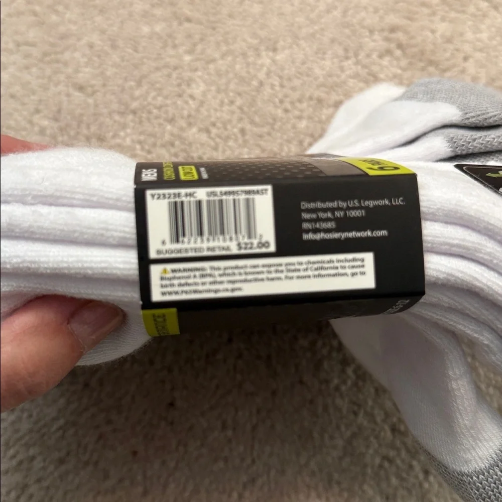 US Polo six pair field dry, breathable knit socks NWT 6-12 white